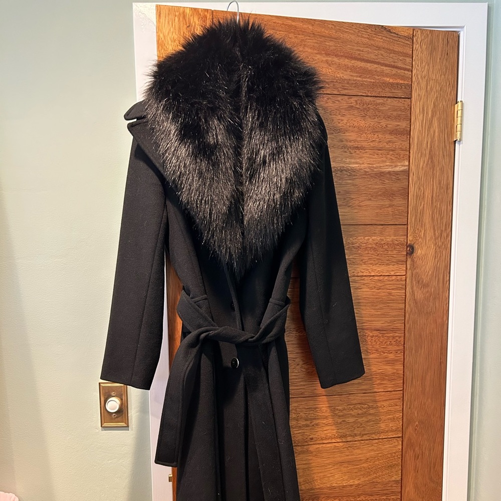 Calvin Klein black wool faux fur coat